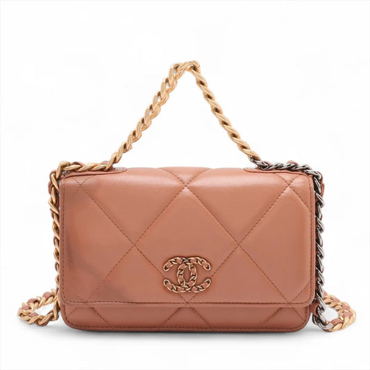 Chanel 19 Lambskin Chain On Wallet Orange