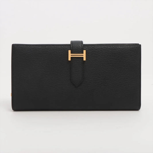 Hermès Bearn Soufflet Chevre Long Wallet Black