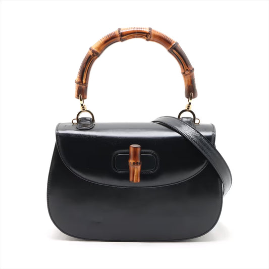 Gucci Bamboo Leather Two-Way Handbag Navy Blue