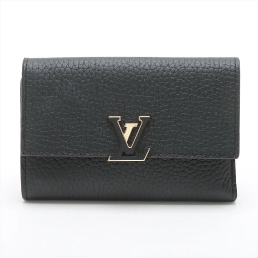 Louis Vuitton Taurillon Capucines Compact Wallet Noir × Hot Pink