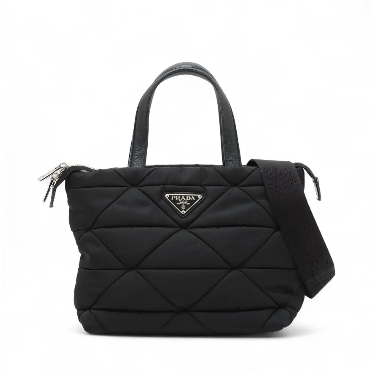 Prada Tessuto Matelasse Nylon Leather Two-Way Tote Handbag Black