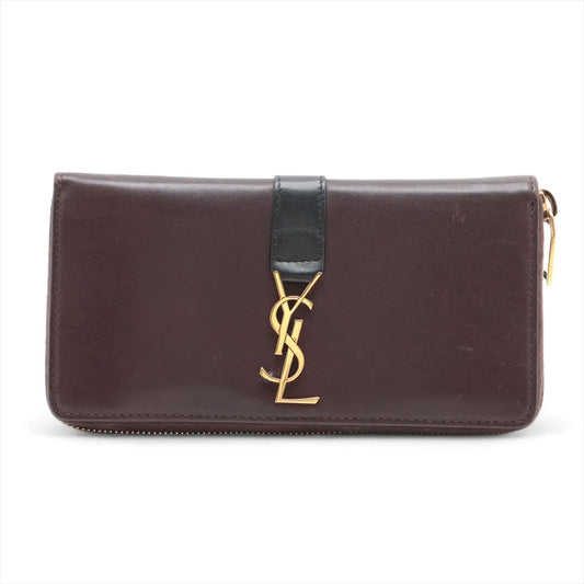 Saint Laurent Paris YSL Leather Zippy Wallet Brown