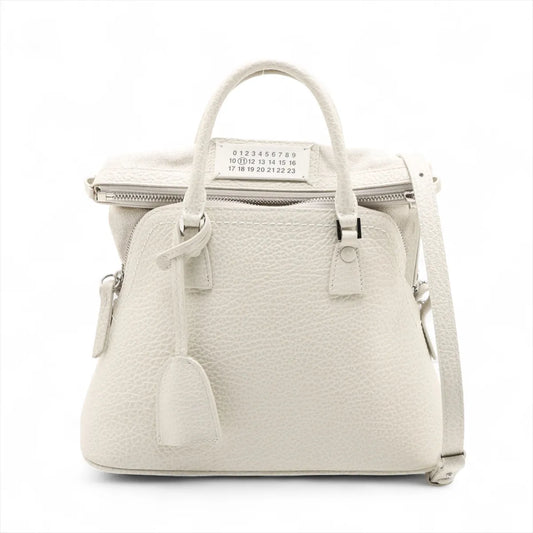 Maison Margiela 5AC Leather Canvas Two-Way Handbag White