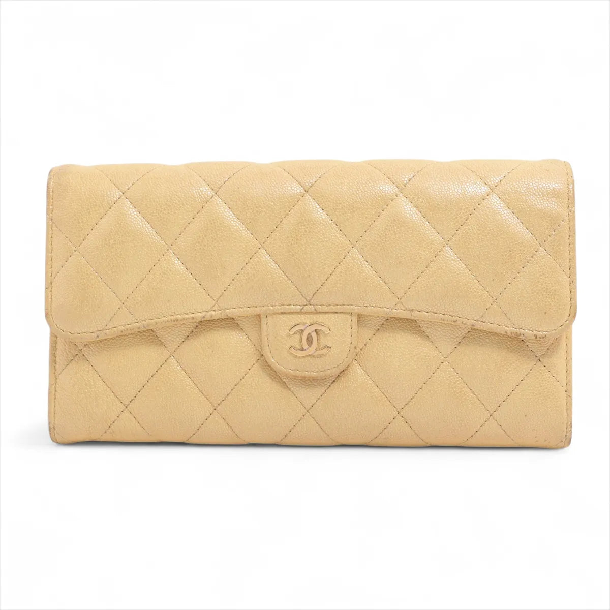 Chanel CC Logo Matelasse Caviar Skin Long Wallet Yellow
