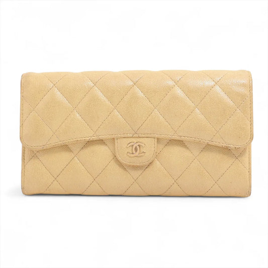 Chanel CC Logo Matelasse Caviar Skin Long Wallet Yellow
