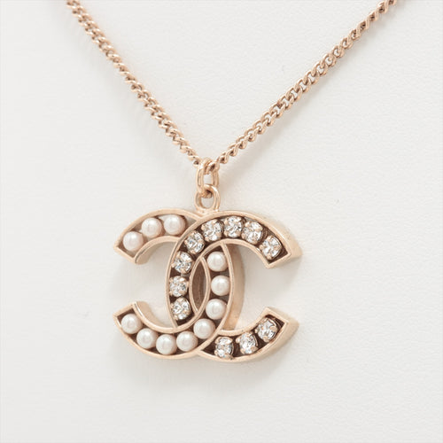 Chanel CC Logo Rhinestone Pearl Pendant Necklace