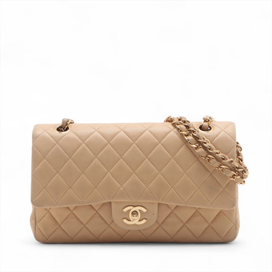 Chanel CC Logo Matelasse 25 Lambskin Double Flap Double Chain Bag Beige * PREORDER *