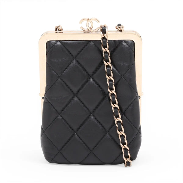 Chanel CC Logo Matelasse Lambskin Chain Shoulder Bag Black