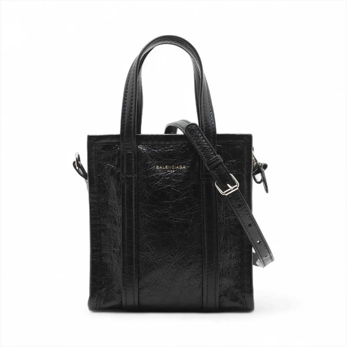 Balenciaga Bazar Shopper XXS Leather Two-Way Handbag Black