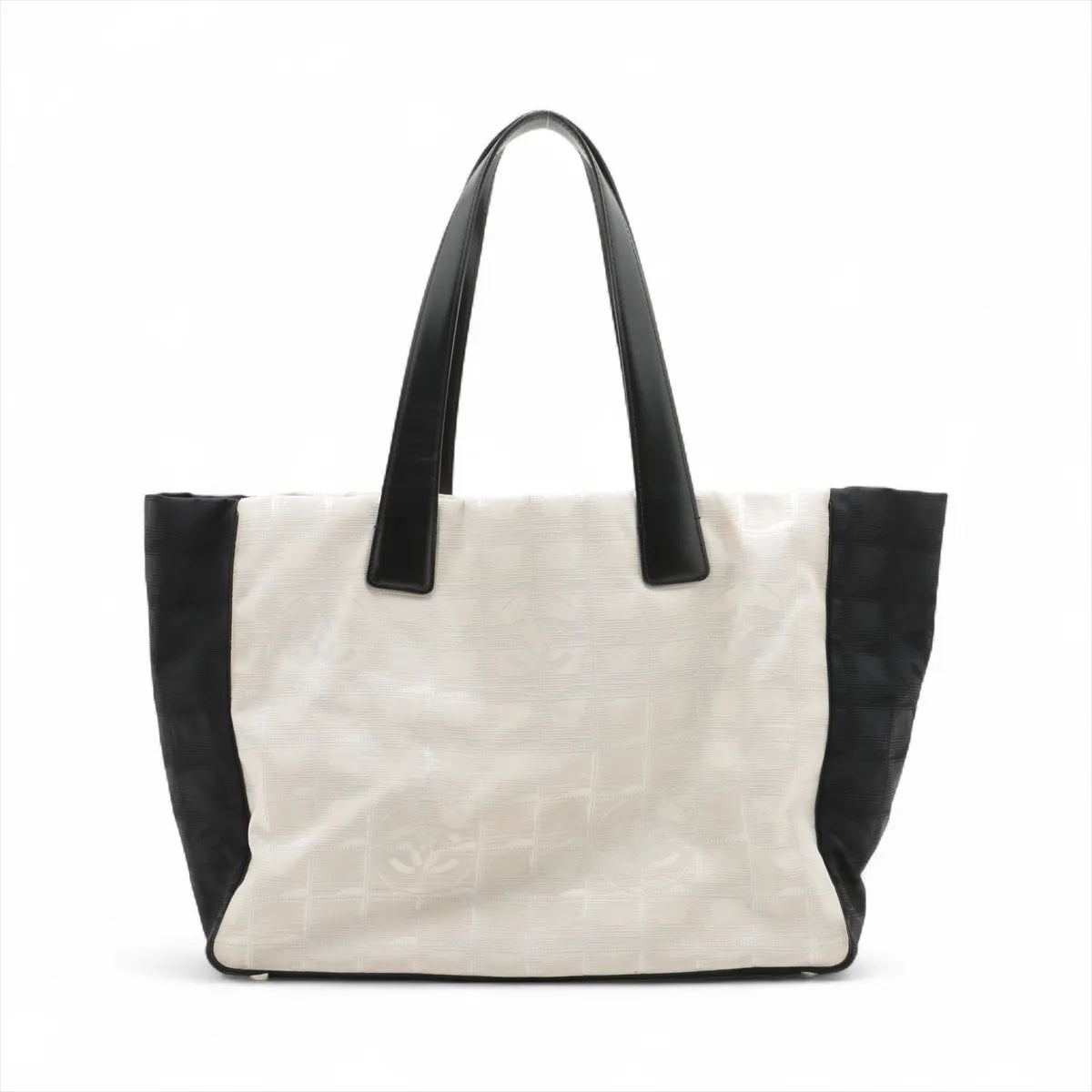 Chanel CC Logo Travel Line Nylon x Leather Tote Bag Beige x Black