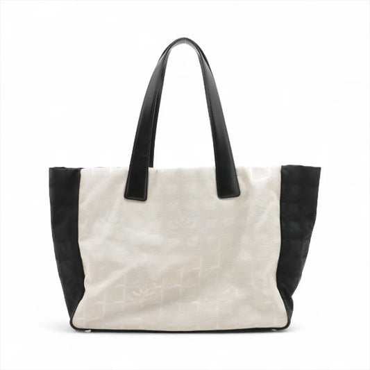 Chanel CC Logo Travel Line Nylon x Leather Tote Bag Beige x Black