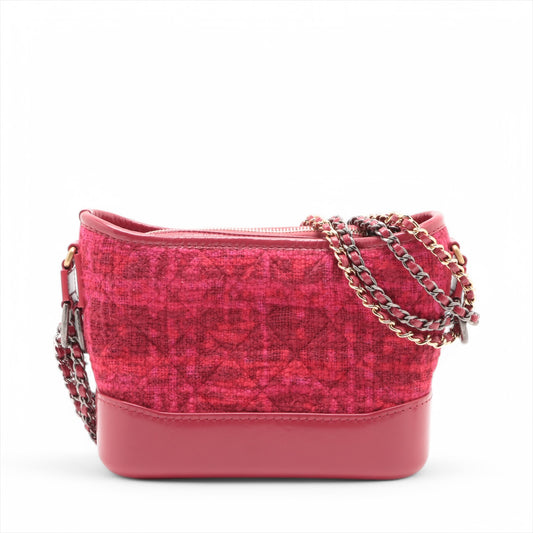 Chanel Gabrielle Doo Tweed x Leather Chain Shoulder Bag Red * PREORDER *