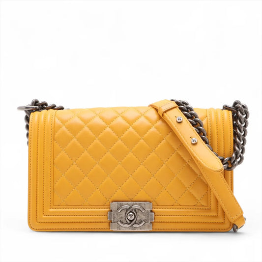 Chanel Boy Chanel 25 Lambskin Chain Shoulder Bag Yellow
