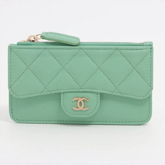 Chanel CC Logo Matelasse Caviar Skin Coin Purse Green