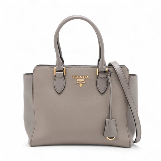 Prada Saffiano Soft Leather Two-Way Handbag Greige