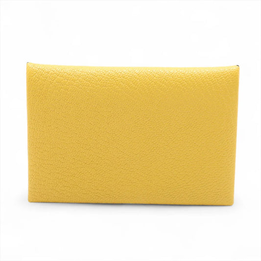 Hermès Calvi Verso Chèvre Mysore Card Case Cumin x Blue Zanzibar