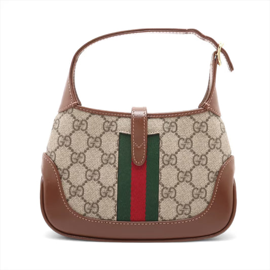 Gucci Jackie 1961 GG Supreme Leather Shoulder Bag Brown x Beige