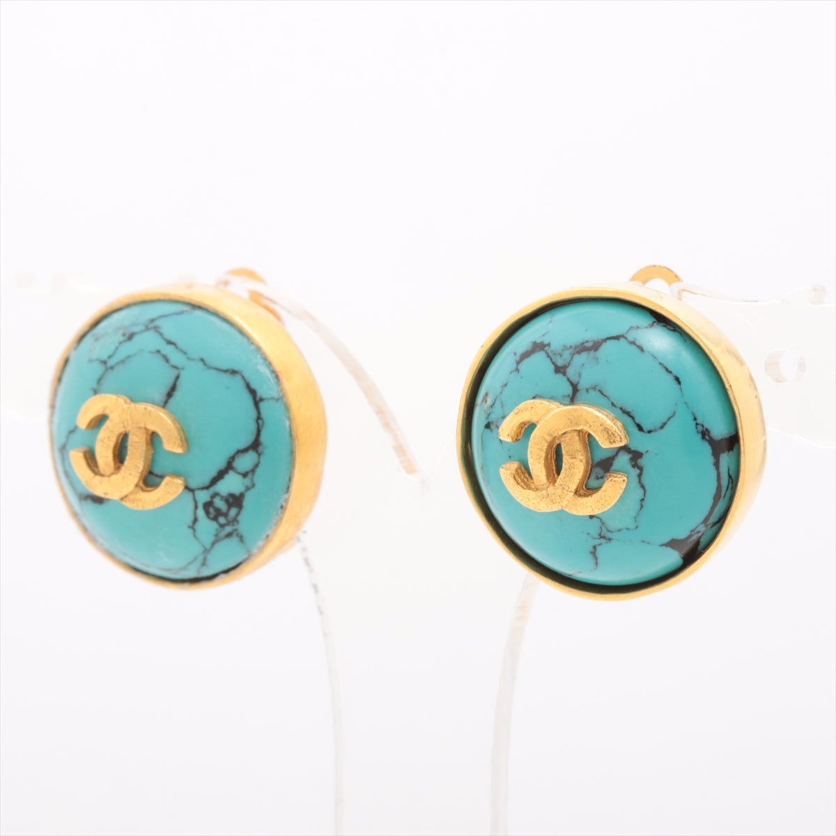 Chanel CC Logo Blue Marble Clip-on Earrings