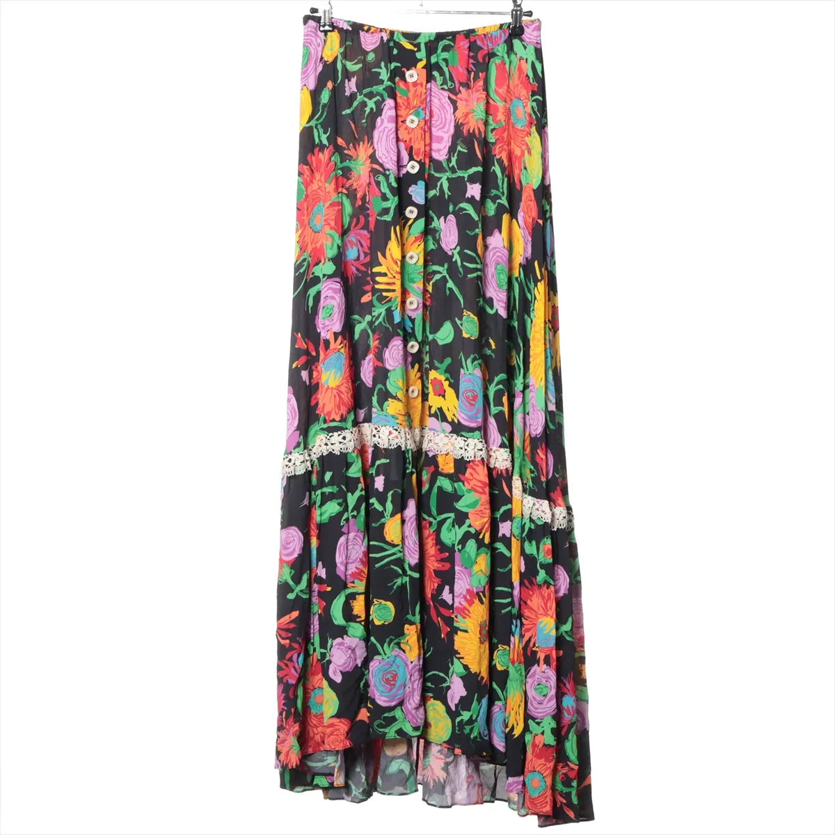 Gucci Multicolor Floral Rayon Long Skirt Black