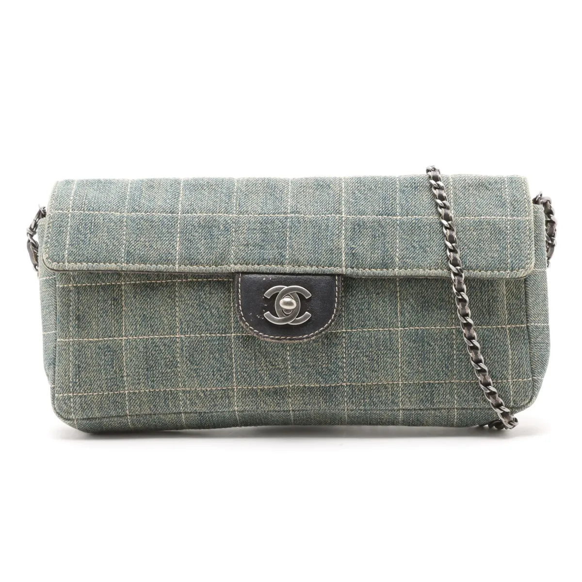 Chanel Chocolate Bar Denim Chain Shoulder Bag Blue