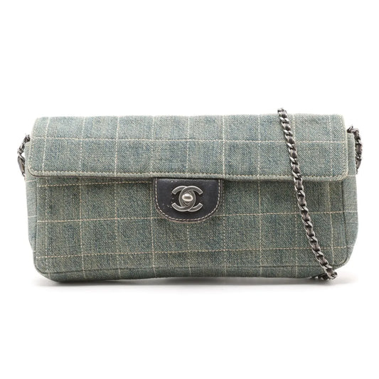 Chanel Chocolate Bar Denim Chain Shoulder Bag Blue