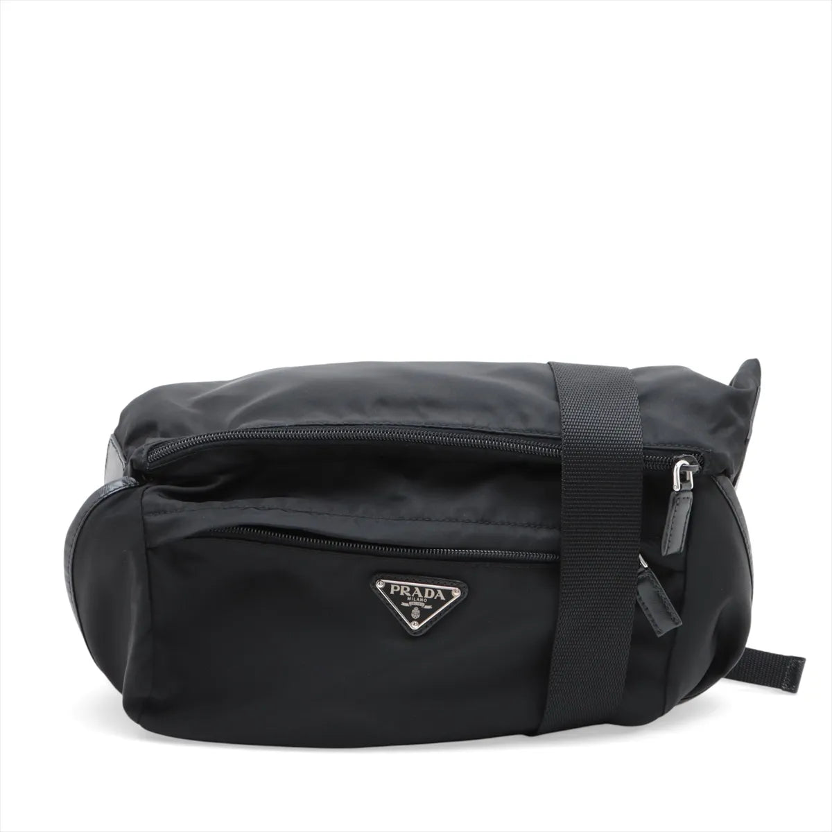 Prada Tessuto Nylon Leather Sling Bag Black
