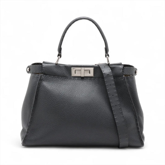 Fendi Peekaboo Regular Selleria Leather Handbag Gray