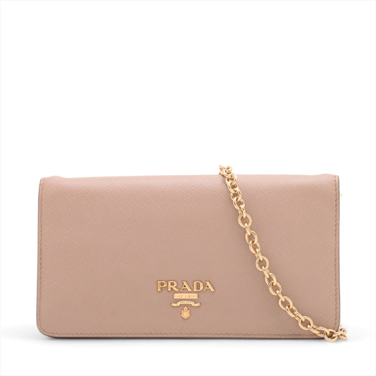 Prada Leather Chain Wallet Beige