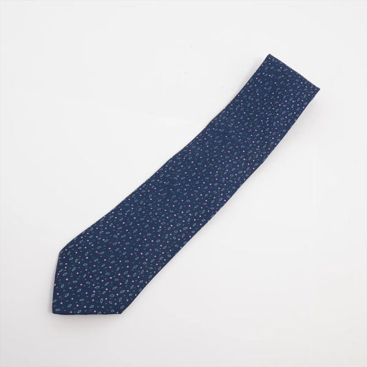 Hermès Printed Silk Necktie Navy Blue