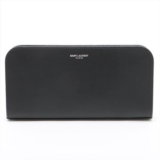 Saint Laurent Leather Zip Round Wallet Black