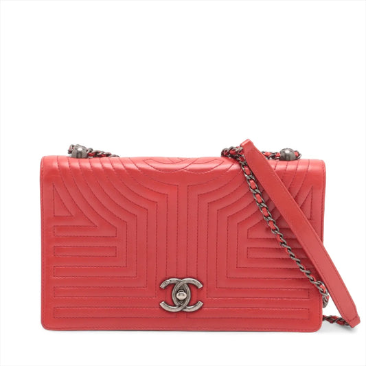 Chanel CC Logo Vintage Calfskin Chain Shoulder Bag Red