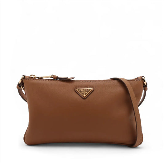 Prada Soft Grain Leather Shoulder Bag Brown