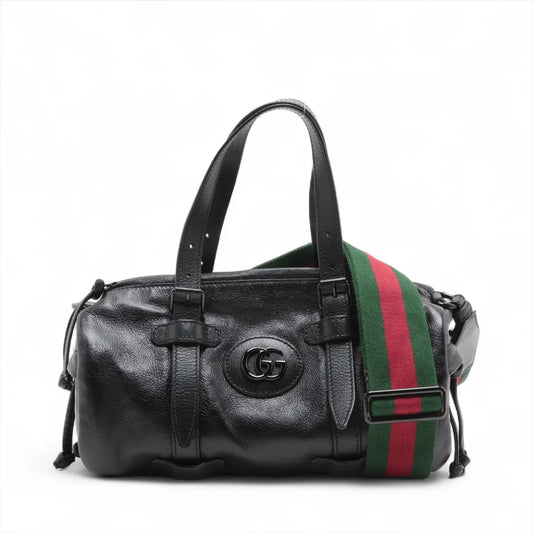Gucci Double G Leather Two-Way Shoulder Bag Black