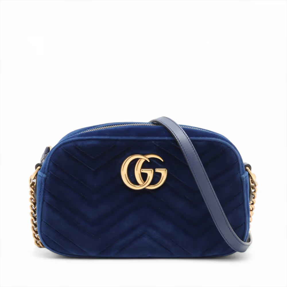 Gucci GG Marmont Velvet Chain Shoulder Bag Blue