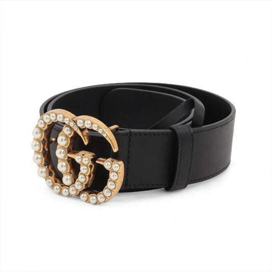 Gucci Double G Pearl Leather Belt Black