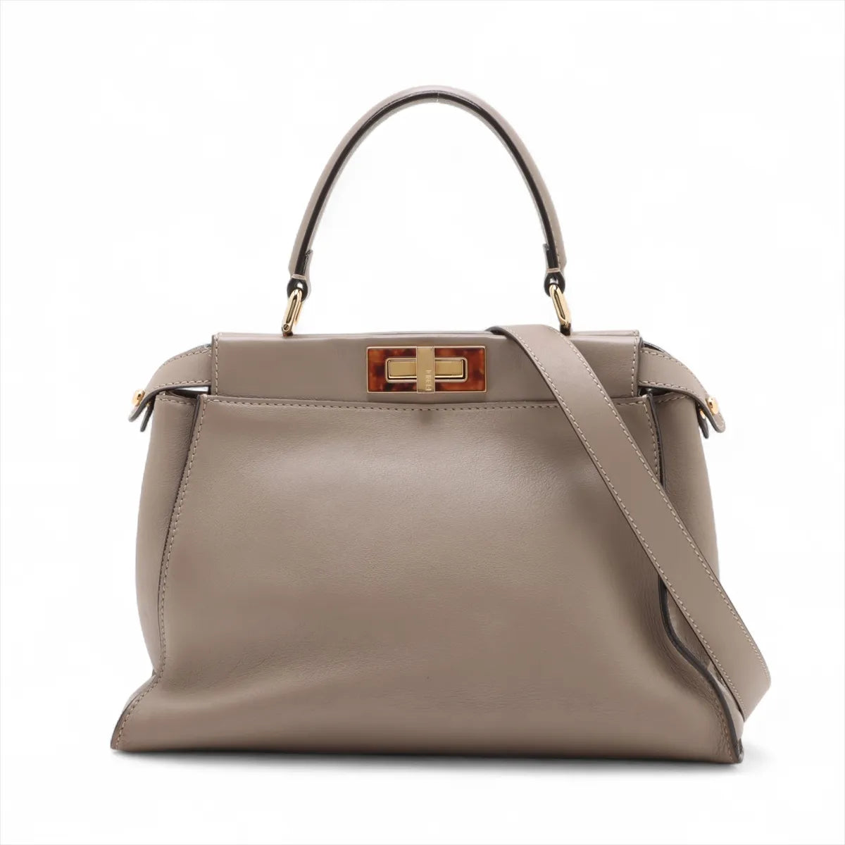 Fendi Peekaboo Regular Leather Two-Way Handbag Greige