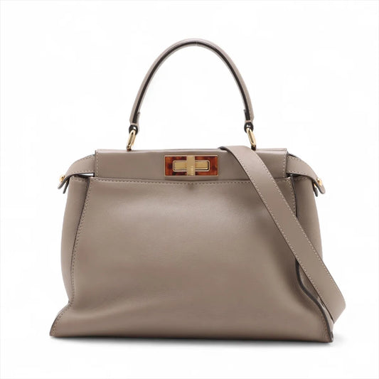 Fendi Peekaboo Regular Leather Two-Way Handbag Greige