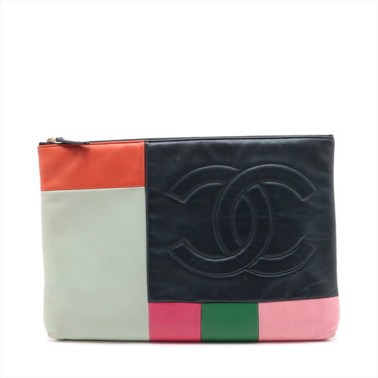 Chanel CC Logo Lambskin Patchwork Clutch Bag Multicolor