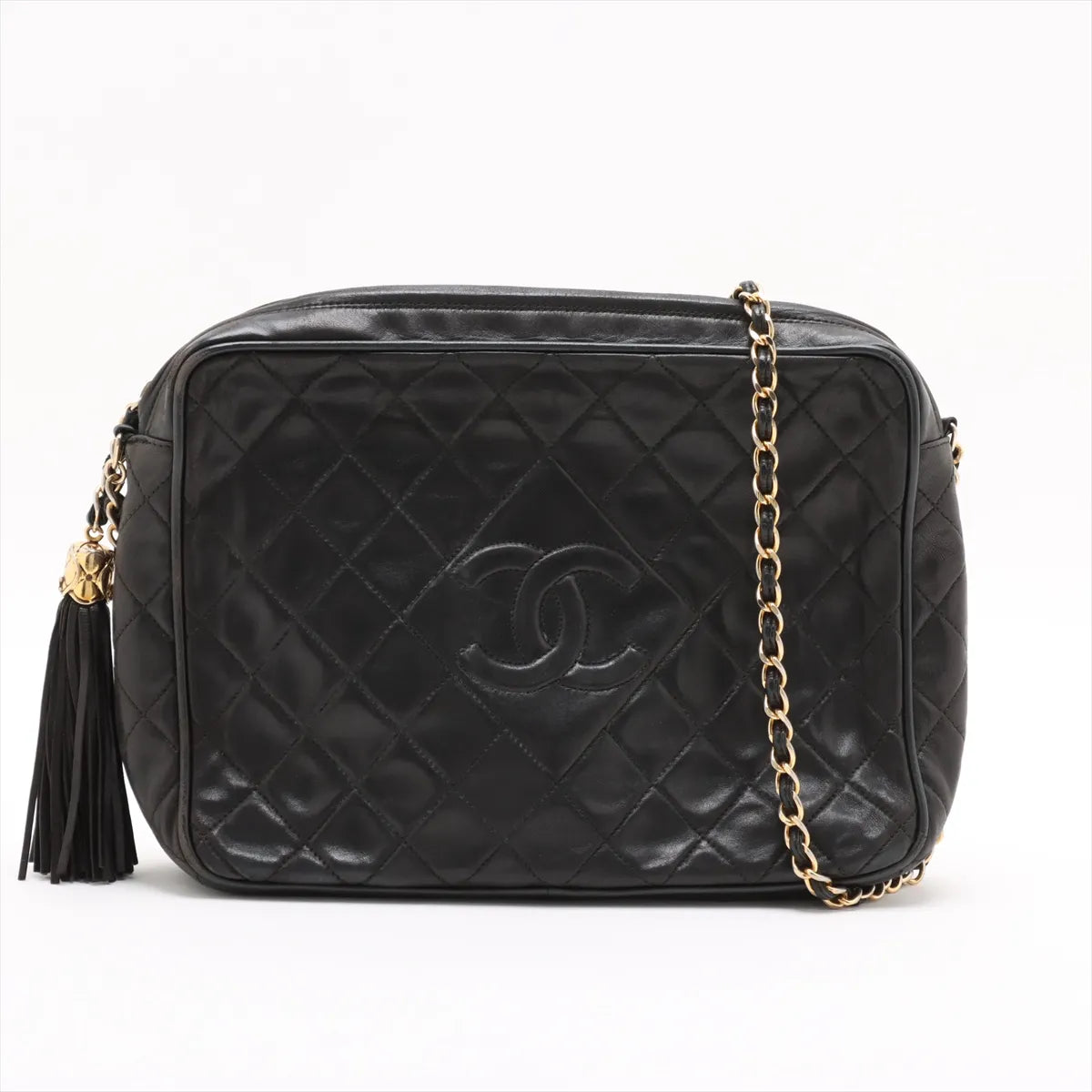Chanel CC Logo Matelasse Lambskin Chain Shoulder Bag Black