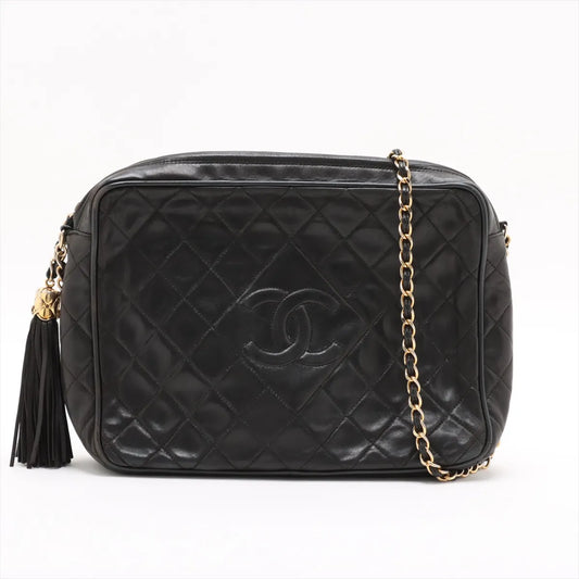 Chanel CC Logo Matelasse Lambskin Chain Shoulder Bag Black