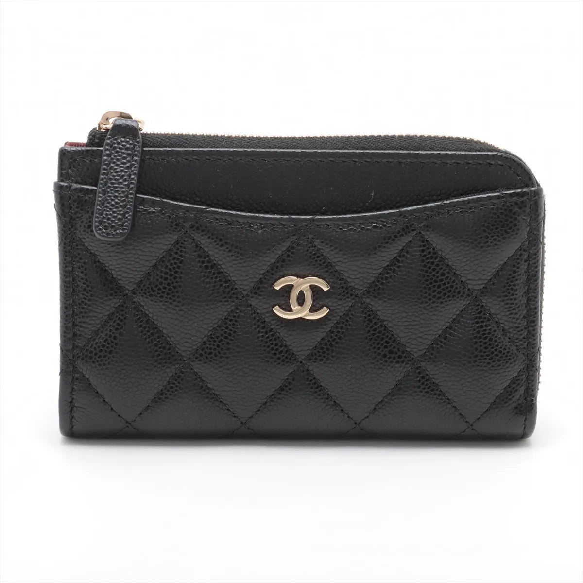 Chanel CC Logo Matelasse Caviar Skin Coin Card Wallet Black