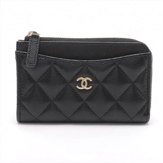 Chanel CC Logo Matelasse Caviar Skin Coin Card Wallet Black
