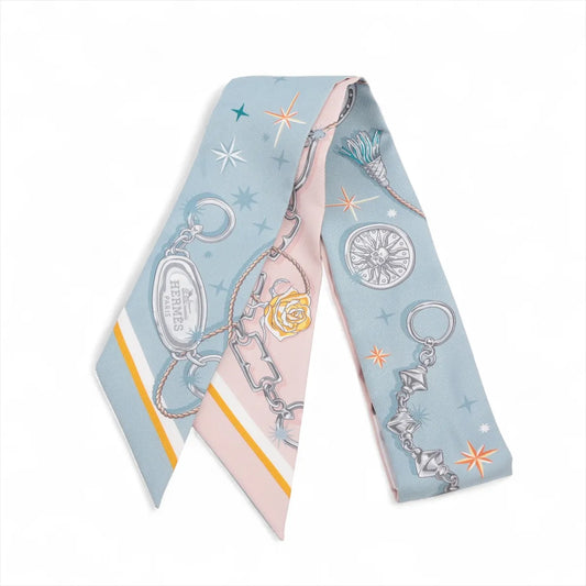 Hermès Twilly C'est La Fete Silk Scarf Light Blue