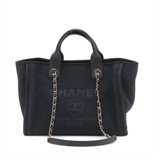 Chanel Deauville MM Canvas Chain Two-Way Tote Bag Navy Blue * PREORDER *