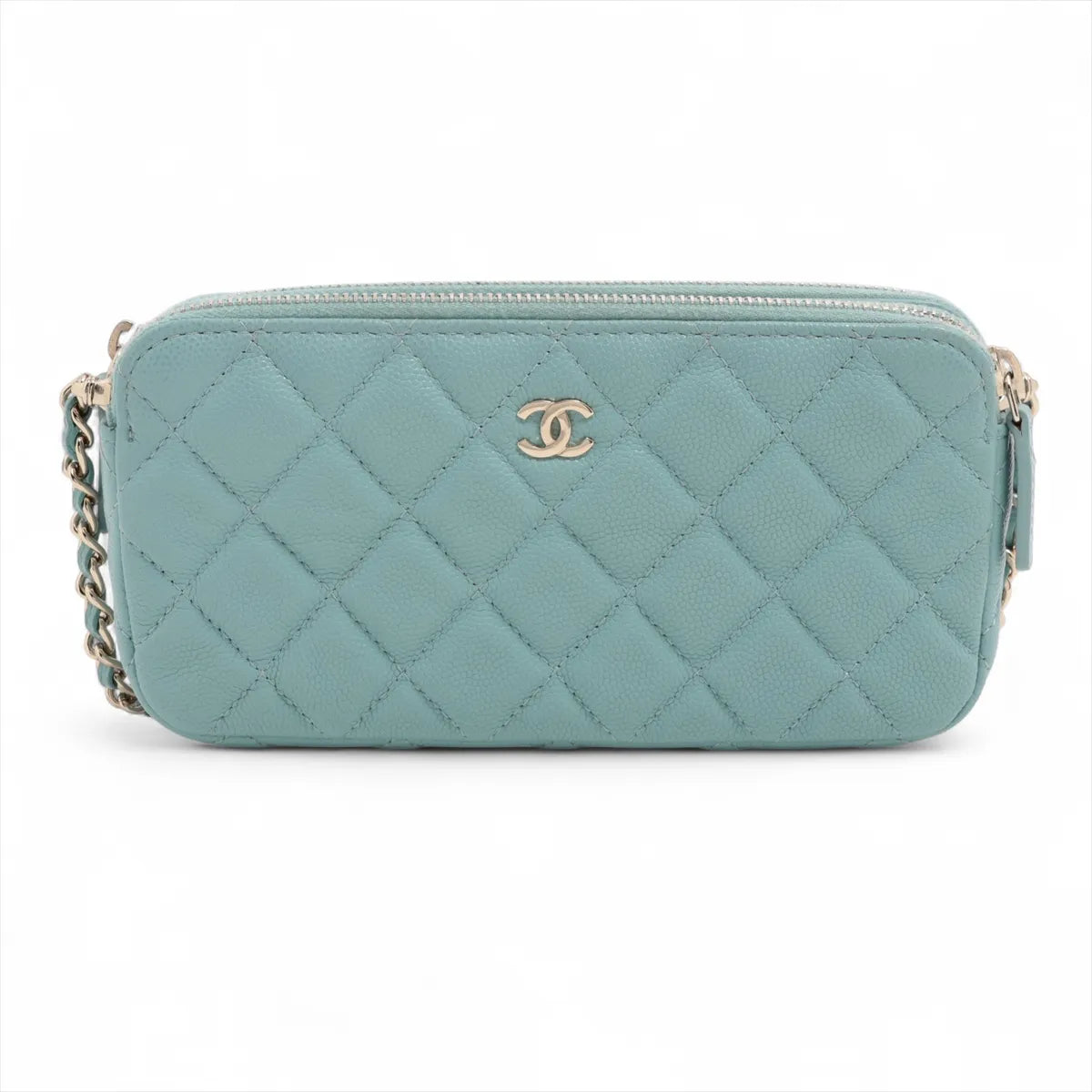 Chanel CC Logo Matelasse Caviar Skin Wallet on Chain Light Blue