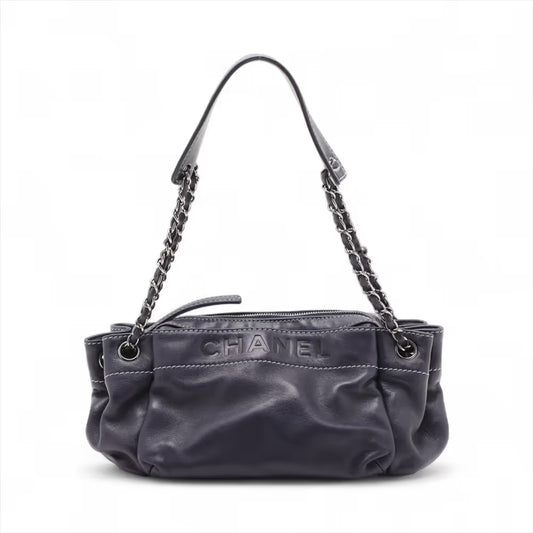 Chanel Logo Lambskin Chain Shoulder Bag Navy Blue