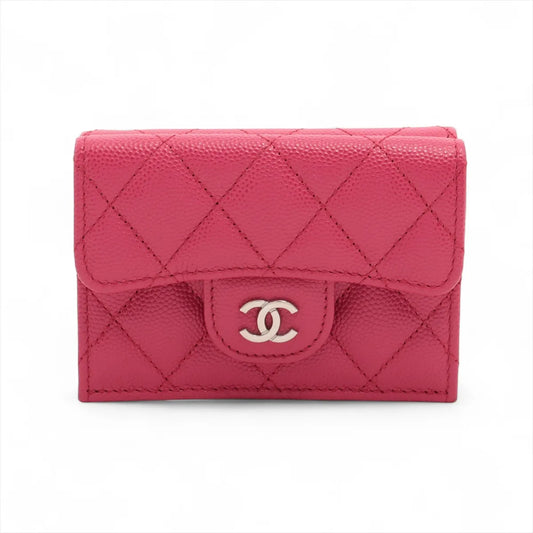 Chanel CC Logo Matelasse Caviar Skin Compact Wallet Pink