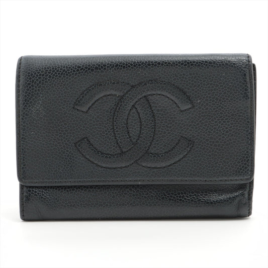 Chanel CC Logo Caviar Skin Trifold Wallet Black