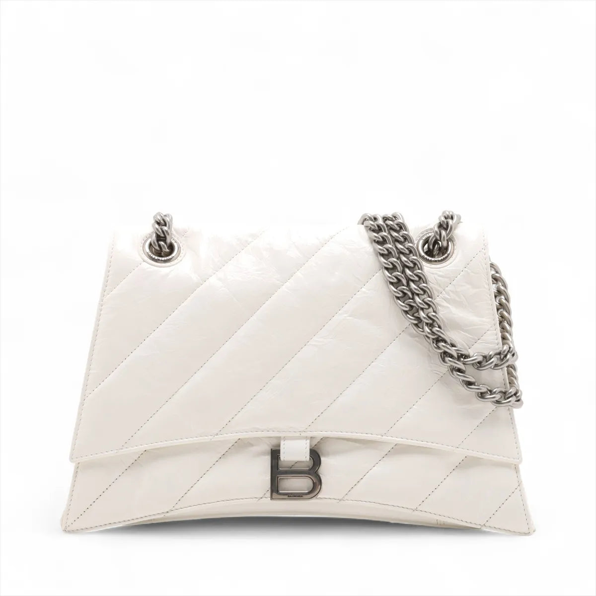 Balenciaga Crush Leather Chain Shoulder Bag White