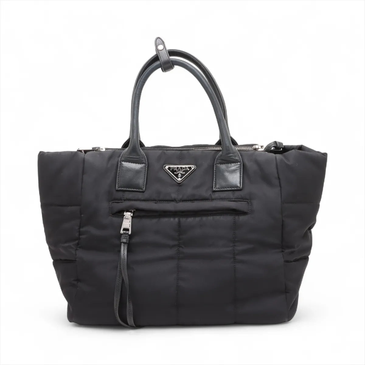 Prada Tessuto Bomber Nylon Leather Handbag Black